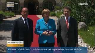 G7Gipfel in Elmau Auftakt mit Begrüßung der Teilnehmer durch Angela Merkel am 07062015 [upl. by Korey888]