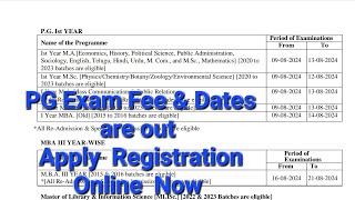 PG Exam fee amp Dates out now  Registration amp apply online now DrBRAOU [upl. by Esiuolyram]