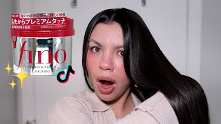 I TRIED THE VIRAL JAPANESE HAIR MASK  Shiseido Fino Premium Touch Hair Mask [upl. by Wareing830]