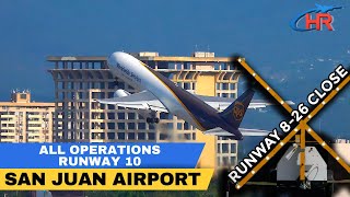 San Juan Airport Plane Spotting Runway 10 Operations During Runway 826 Renovation [upl. by Ahtanoj]