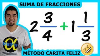 Suma de 2 Fracciones Mixtas Método Carita Feliz 1  Alfa MatFis [upl. by Serles]