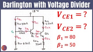 Darlington Pair with Voltage Divider Biasing Darlington Super Beta Pair Darlington DC Analysis [upl. by Arrad249]