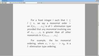 Lecture 12 Grobner bases  The Elimination Theorem [upl. by Melisse]