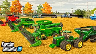 1000000 SOYBEAN HARVEST BIG TIME FARMERS RUNNING 3 COMBINES  FARMING SIMULATOR 22 [upl. by Fabiolas]