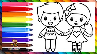 Wie man Kinder zeichnet 👧👦 Zeichnen und Ausmalen eines Mädchens und eines Jungen🌈 Kinder Zeichnungen [upl. by Eta]