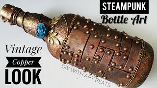 STEAMPUNK Bottle Art  Vintage Copper Look  Glass Bottle Decoration  Home Decor [upl. by Atilrak]