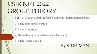 CSIR NET 2022 GROUP THEORY SOLUTION BY S DHIMAN EPIC MATHEMATICS [upl. by Nayd]