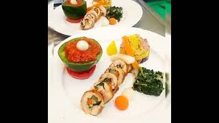 Chicken ballotine Gallete of Arrowroots and sweet potatoes served with BBQ sauce [upl. by Sucramal]