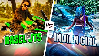 Race with Indian Lady Biker RideWithKushum  Rasel JTS [upl. by Ecinrev214]