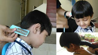 HOW TO CUT BOYS HAIR AT HOME without Trimmer USING SCISSORS IN LOCKDOWN HOME HAIRCUT TUTORIAL amp TIPS [upl. by Linnette]