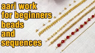 aari work for beginners  basic stitches with beads and sequences  diy  130 [upl. by Allisirp971]