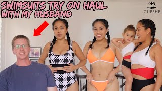 MY HUSBAND RATES MY SWIMSUITS  TRY ON HAUL FROM CUPSHE [upl. by Arimlede]