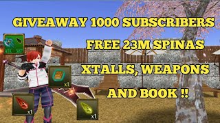 Toram Online  Closed Special Giveaway 1000 Subscribers Free 23M Spinas Xtalls Weapons Book [upl. by Yolane]