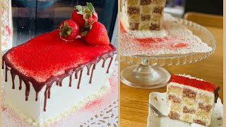 Eggless Chess Board Cake Recipe  Strawberry കേക്കും Vanilla കേക്കും ചേർന്ന് ഒരു ചെസ്സ് ബോർഡ്‌ cake [upl. by Deva]