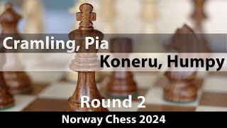 Cramling Pia  Koneru Humpy Norway Chess 2024 Round 2 ½½ [upl. by Kerat]