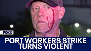 Port workers strike turns violent in Baltimore [upl. by Ayhdnas]