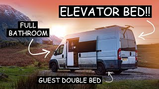 VAN TOUR 🚐  Unique ELEVATOR BED amp Copper BATHROOM  SelfBuild Van Conversion [upl. by Skricki]