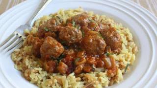 Mini Lamb Meatballs with Spicy Eggplant Tomato Sauce  Lamb Meatballs Recipe [upl. by Yemarej]