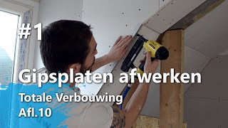 Gipsplaten afwerken Part 1  Hoeklijn plaatsen gaasband aanbrengen Totale Verbouwing Afl 10 [upl. by Beau]