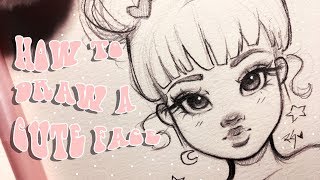 ♡ HOW TO DRAW A CUTE FACE ♡ Step by Step with Christina Lorre [upl. by Ahtenak]