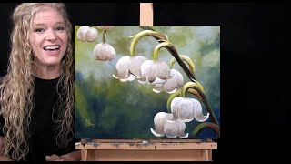 How to Draw and Paint LILIES OF THE VALLEY with Acrylics  Time Lapse  Beginner Painting Tutorial [upl. by Janicki]