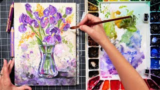 Painting With My NEW Brushes REal Time Loose Iris Painting Tutorial [upl. by Nassir257]