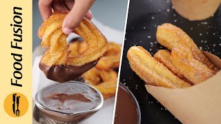 Churros with Creamy Chocolate Dip Recipe by Food Fusion [upl. by Nnayelsel93]