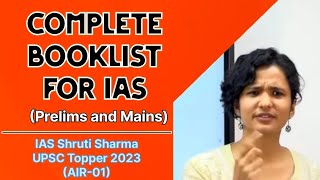 Complete Booklist for IAS UPSC CSE Prelims And mains 2024Topper Shruti sharma AIR01 [upl. by Alocin823]