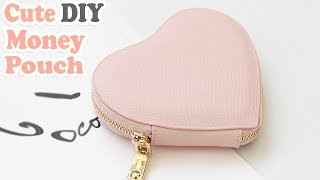 DIY HEART PURSE BAG  PU Lather Zipper Money Pouch amp Credit Card Holder No Sew [upl. by Jillane390]