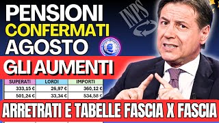 🔴 AUMENTI CONFERMATI PENSIONI AGOSTO 👉 TABELLA ESEMPI X OGNI FASCIA VERIFICA NUOVI IMPORTI NETTI❗️ [upl. by Assin]