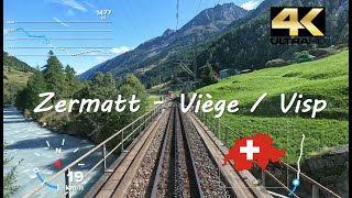 CAB RIDE 4K 🇨🇭 Matterhorn Gotthard Bahn  Zermatt  ViègeVisp 采尔马特  策馬特  ツェルマット  체르마트 Suisse 🛤️ [upl. by Oisangi818]