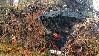 A year camping cold wet and surviving strong storms Bushcraft camping in the rain [upl. by March]