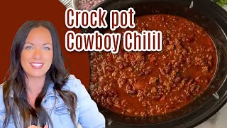 Easy Crock pot Cowboy Chili Recipe  The Best Crockpot Chili [upl. by Ettennej]