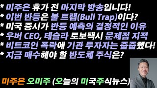 오늘의 미국주식뉴스 우버 CEO 테슬라 로보택시의 2가지 문제점 지적  비트코인 폭락에 기관 투자자는 줍줍  지금 매수해야 할 반도체 주식은  이번 반등은 불 트랩 [upl. by Nrevel]