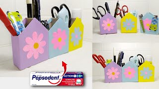 DIY Pencil Holder  Toothpaste Box Craft Ideas Easy  Tempat Pensil Dari Kardus Bekas Pasta Gigi [upl. by Assennev362]