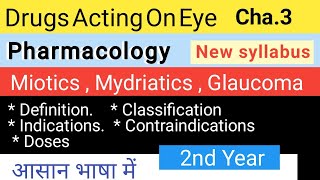 Drugs Acting On Eye  Pharmacology Chapter 3  Miotics  Mydriatics  Glaucoma [upl. by Aicined156]