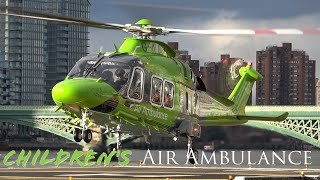 Childrens Air Ambulance AW169 helicopter engine start amp takeoff from London Heliport GNICU [upl. by Orestes]