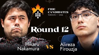 Round 12  Hikaru Nakamura vs Alireza Firouzja  FIDE Candidates 2024 [upl. by Fatma]