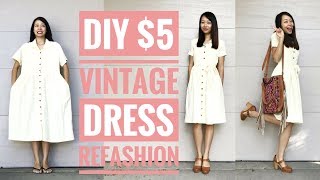 DIY 5 VINTAGE DRESS REFASHION  How to Transform Old Clothes [upl. by Yrakcaz]