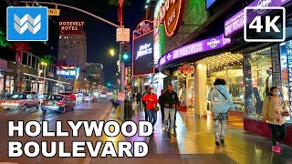 4K 🎄 Hollywood Boulevard at Night in Los Angeles California  Christmas Walking Tour 🎧 [upl. by Cutlip]