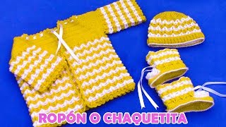 Ropón o chaquetita para bebé de 4 a 5 meses tejido a crochet en punto garbanzo en relieve [upl. by Audi403]