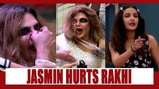 Bigg Boss 14  Angry Jasmin Bhasin hurts Rakhi Sawants nose injured Rakhi cries inconsolably [upl. by Orhtej]