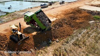 Incredible Dump Truck Fly Back Unloading Stuck Deep Heavy Recovery By Two Dozer Komatsu Extremely [upl. by Eentruoc570]