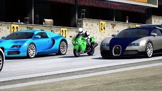 Kawasaki Ninja ZX14R vs Bugatti Veyron Grand Sport Vitesse at Old Spa [upl. by Kirenoj]