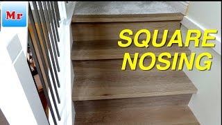 Hardwood Stairs Remodel with Square Stair Nosing DIY MrYoucandoityourself [upl. by Lehcear]