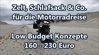 Zelt Schlafsack amp Co bis 10°C auf der Motorradreise Schlafkonzept für 160  260 Euro InfoVideo [upl. by Trebleht]