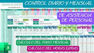 CONTROL DE ASISTENCIA DE PERSONAL📆en Excel✅Sueldos y Horas Extras [upl. by Shu457]