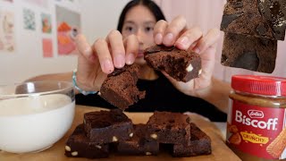 ASMR Mukbang Fudgy Brownies  Biscoff Spread w Milk 🍫🤎☁️ੈ♡🧸⋆ Relaxing Eating Sounds 🎧 [upl. by Philbin]