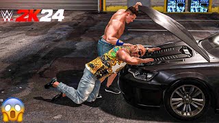 John Cena vs The Rock Epic Backstage Brawl in Garage – Cena Smashes Rock on Car Engine [upl. by Redienhcs211]