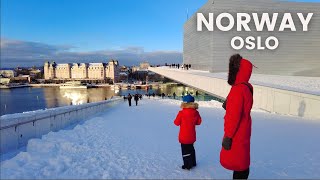 4K Oslo Norway 🇳🇴 2024 Winter Walk  Explore Heart of the City  Oslo Opera House Walking Tour [upl. by Damalis]